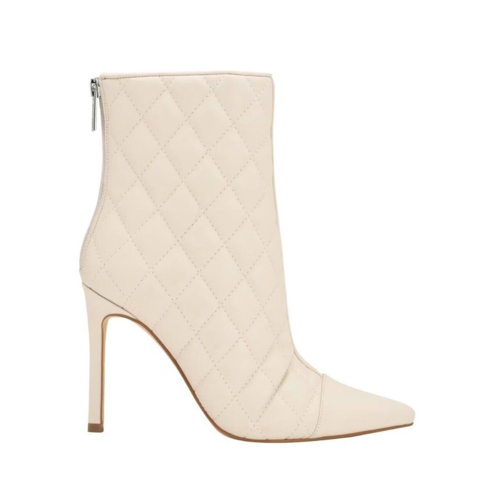 $149 Guess Women’s Simoney Zip Up Booties Ivory Faux Leather High Heels Size 9
